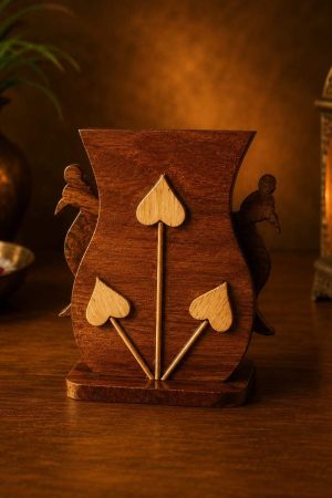 Handcrafted Wooden Playing Card Design Pen Stand | Premium Desk Organizer
