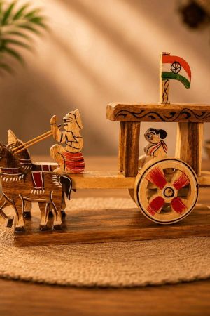 Handmade Wooden Horse Cart Showpiece | Traditional Indian Wooden Handicraft Decor