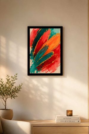 Colorful Abstract Wall Art Framed Print – Modern Brush Stroke Canvas Decor